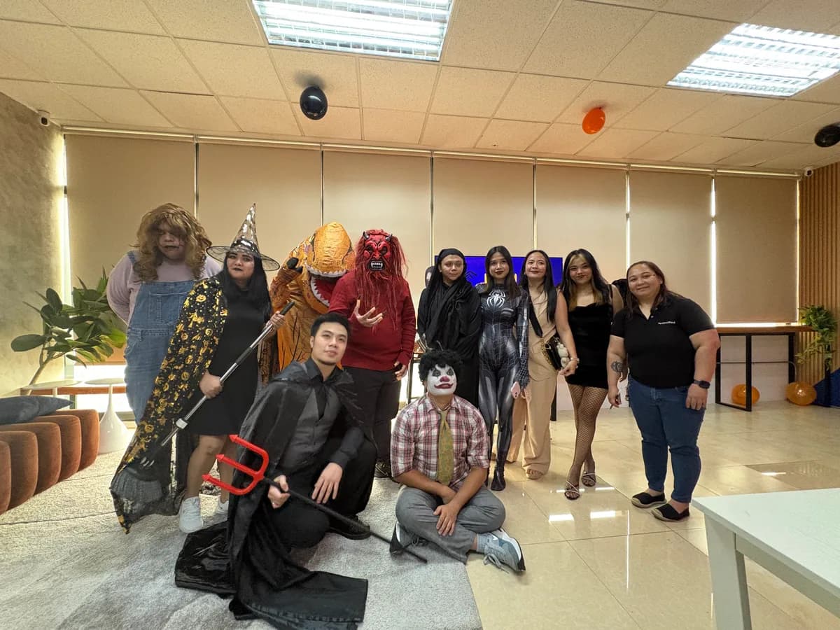 The team going all out for Halloween