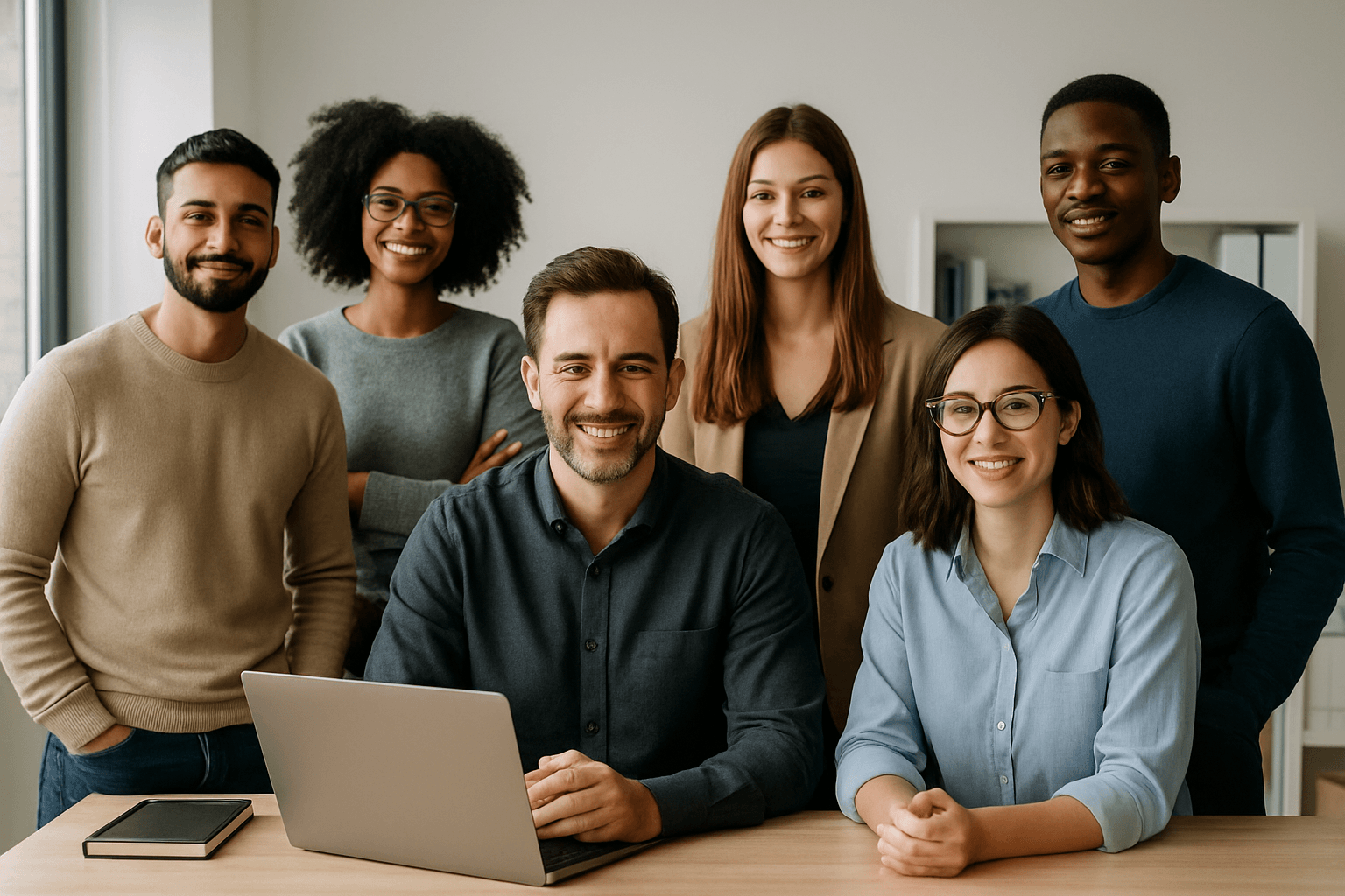 Offshore team of five collaborating, with a senior lead guiding their work