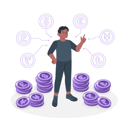 Illustration of currency and budget management representing cost savings
